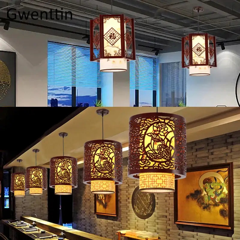 DecorBites™ Antique Wood Pendant Lights for Dining Room, LED Living Room Decor Lighting Fixtures
