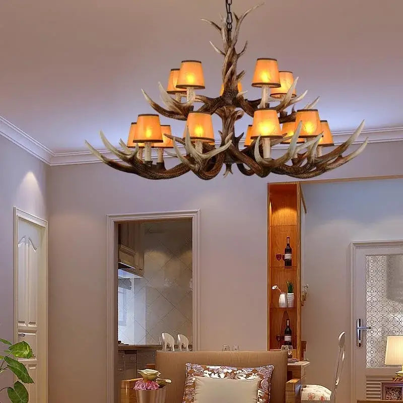 DecorBites™ Antler Chandelier: Retro Resin Pendant Lamp for Living Room, Modern Rustic Lighting