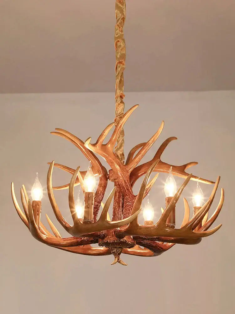 DecorBites™ Antler Pendant Chandelier for Living Room Decor - 6 Arms Deer Horn Hanging Lamp