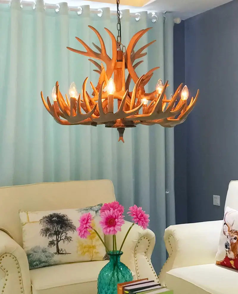 DecorBites™ Antler Pendant Chandelier for Living Room Decor - 6 Arms Deer Horn Hanging Lamp