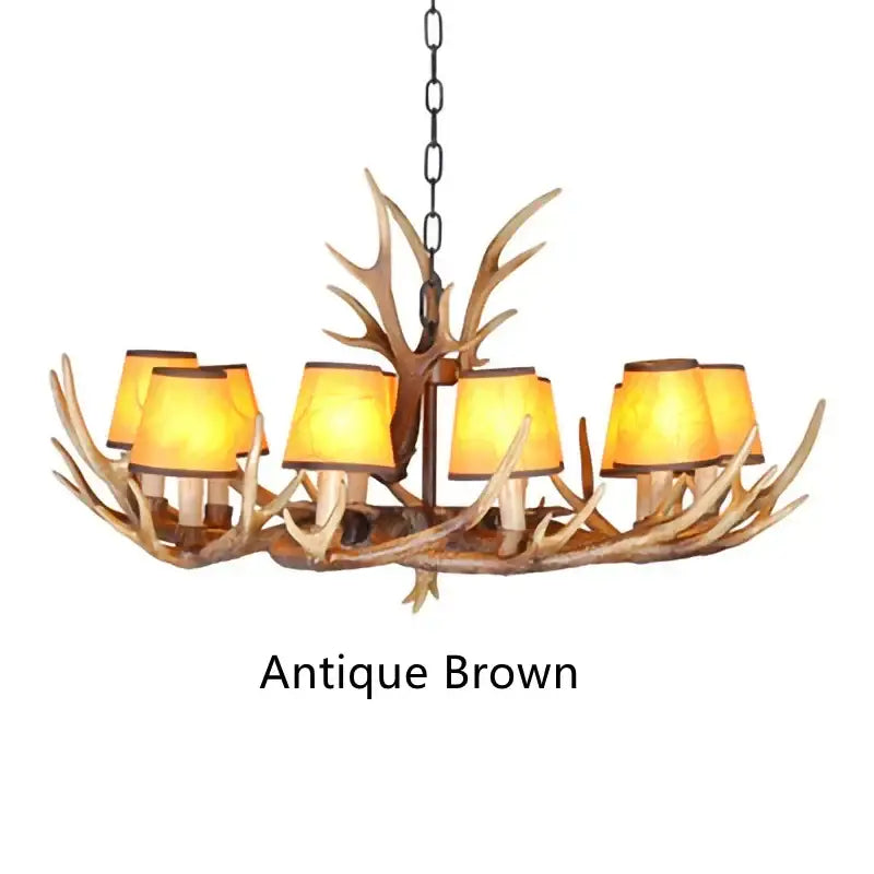DecorBites™ Antler Resin Chandelier: American Country Retro Style LED Hanging Lamp