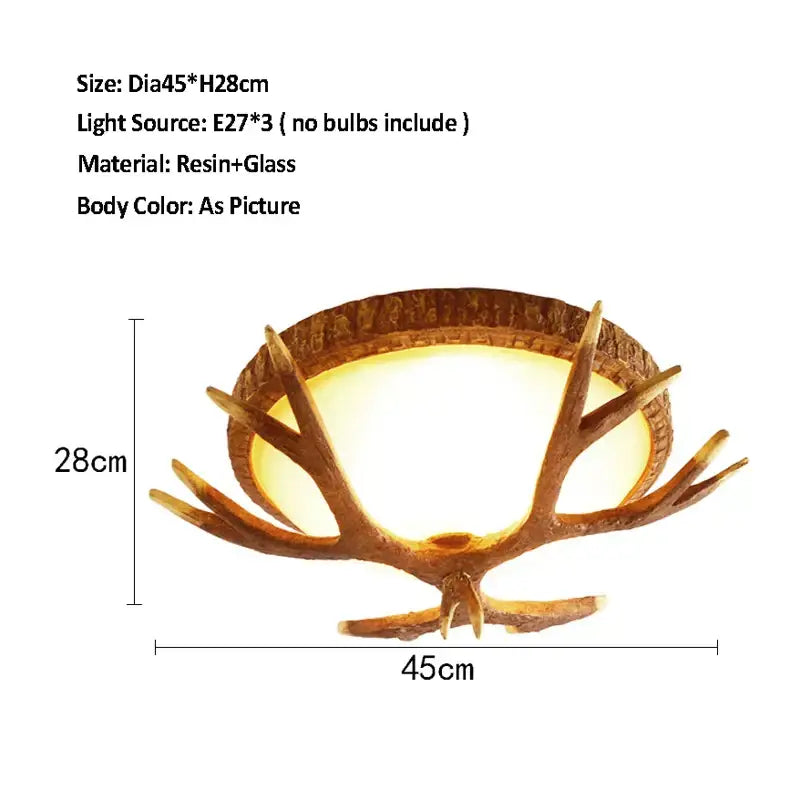 DecorBites™ Antler Resin Glass Ceiling Light American Country Retro Style Home Decor