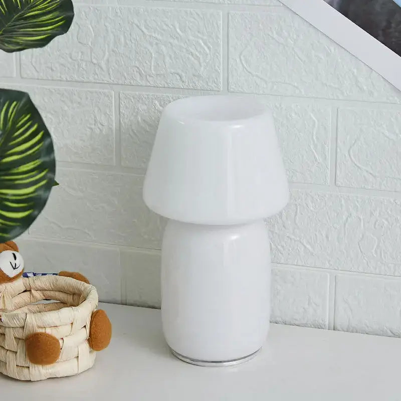 DecorBites™ Apollo Mushroom Glass Table Lamp - White Glass Bedside Night Light