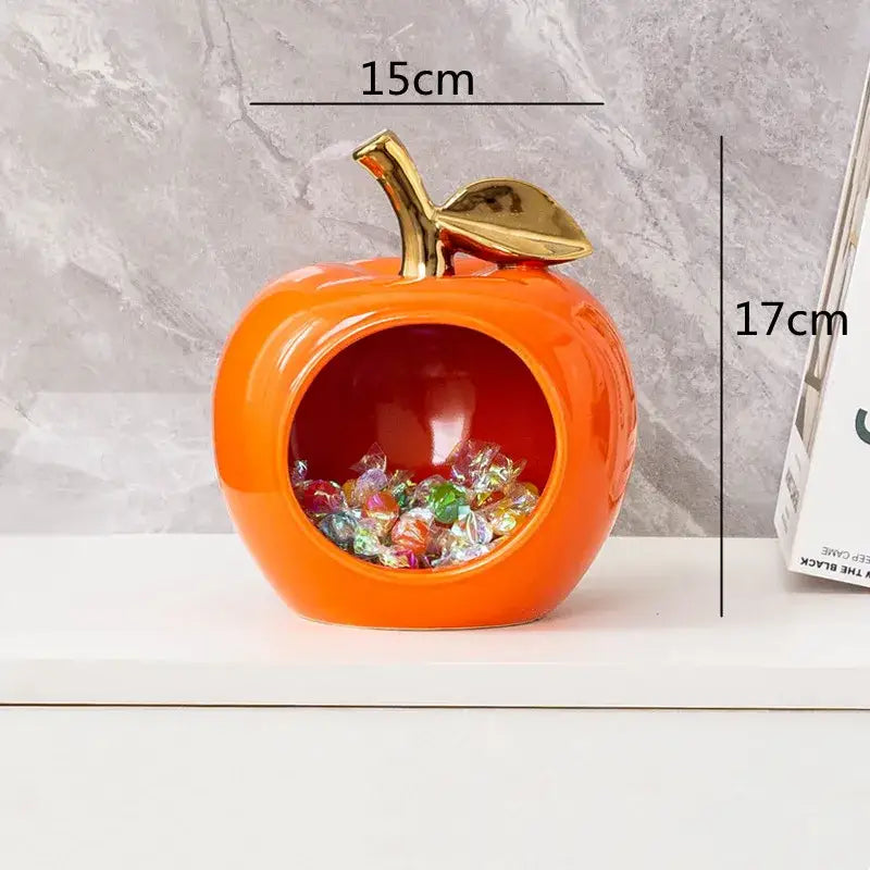 DecorBites™ Apple Hollow Golden Ceramic Art Crafts Candy Jar Storage Home Decor