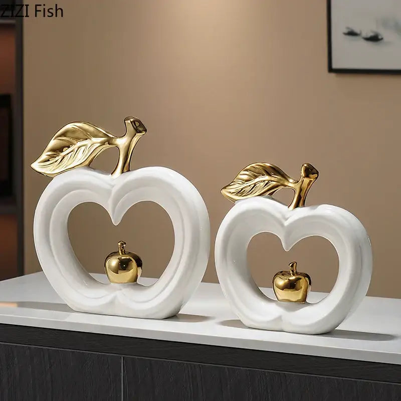 DecorBites™ Apple Sculpture: Gold-Plated Ceramic Desk Ornament for Minimalist Room Decor