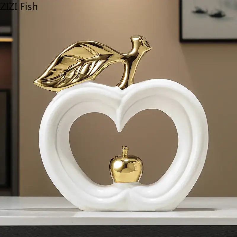 DecorBites™ Apple Sculpture: Gold-Plated Ceramic Desk Ornament for Minimalist Room Decor