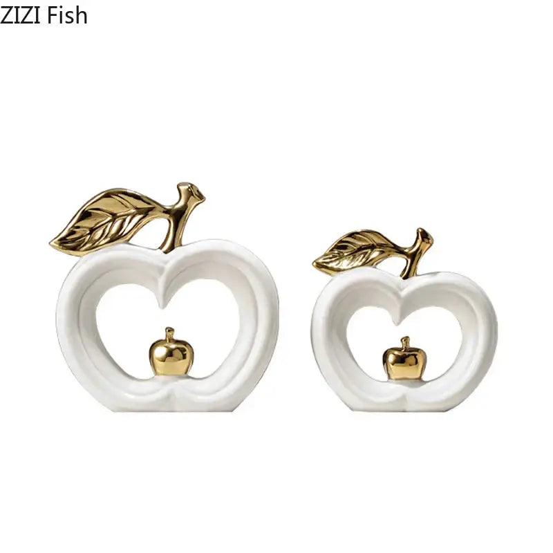 DecorBites™ Apple Sculpture: Gold-Plated Ceramic Desk Ornament for Minimalist Room Decor
