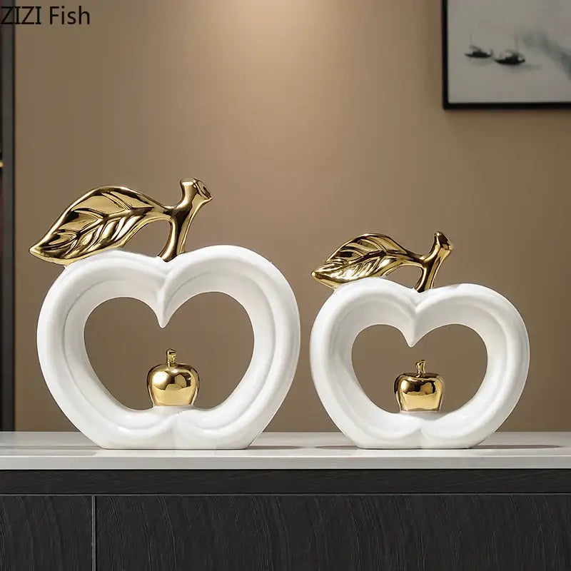 DecorBites™ Apple Sculpture: Gold-Plated Ceramic Desk Ornament for Minimalist Room Decor