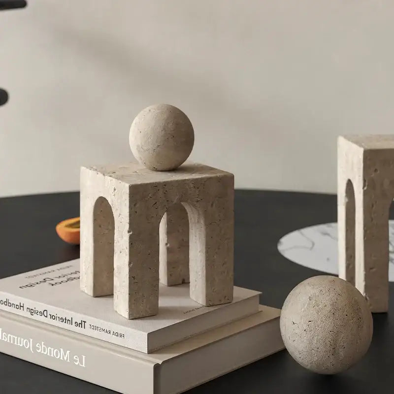 DecorBites™ Archway Shape Travertine Sculpture Figurine Statue for Home Decor