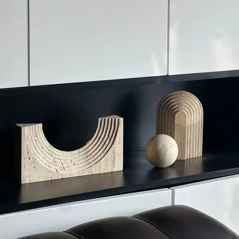 DecorBites™ Archway Shape Travertine Sculpture Figurine Statue for Home Decor