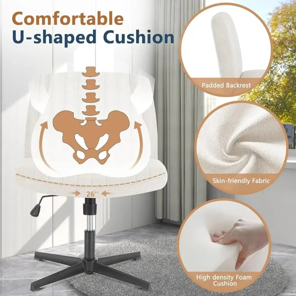 DecorBites™ Armless Wide Desk Chair - Modern Office Chair with Cross-Legged Design