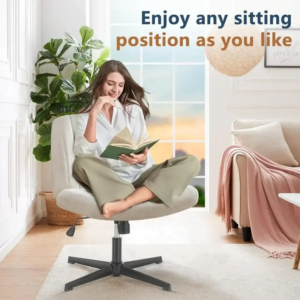 DecorBites™ Armless Wide Desk Chair - Modern Office Chair with Cross-Legged Design