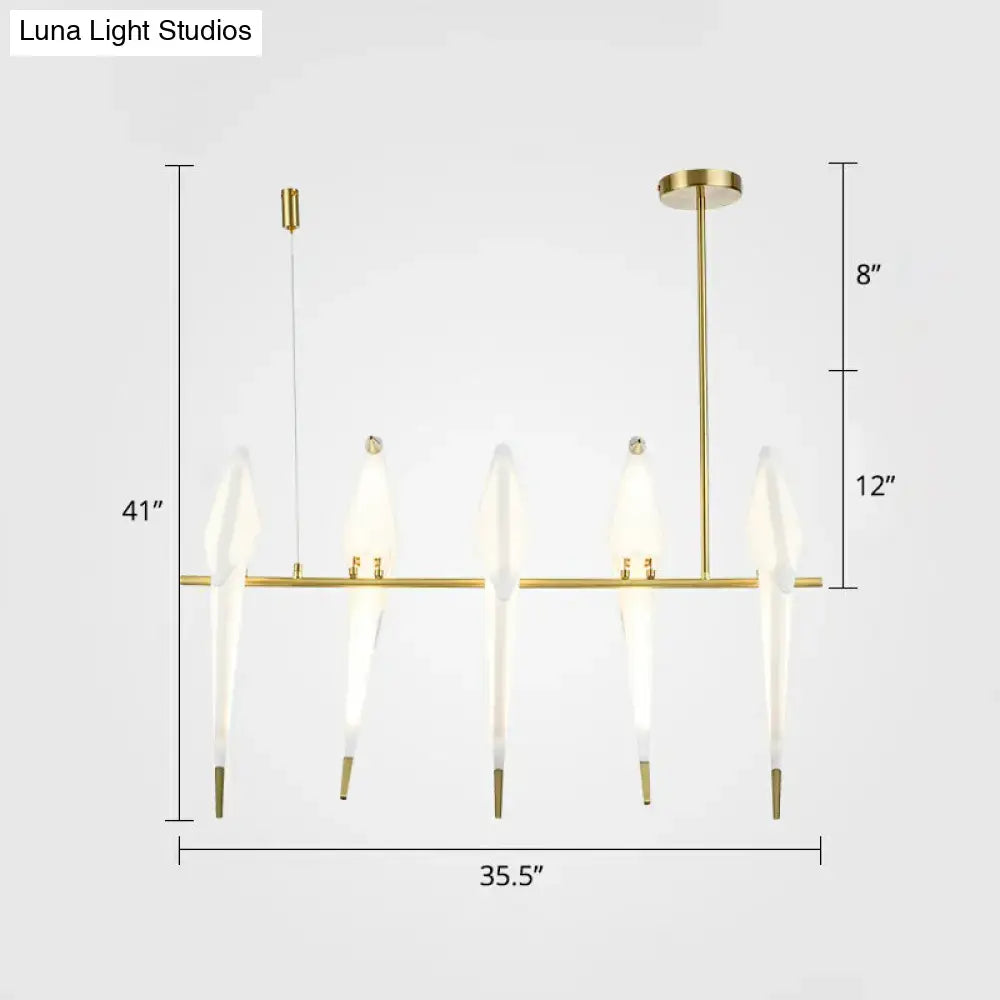 DecorBites™ Art Deco Acrylic Bird Island Pendant Light with 5 White and Gold LED Bulbs