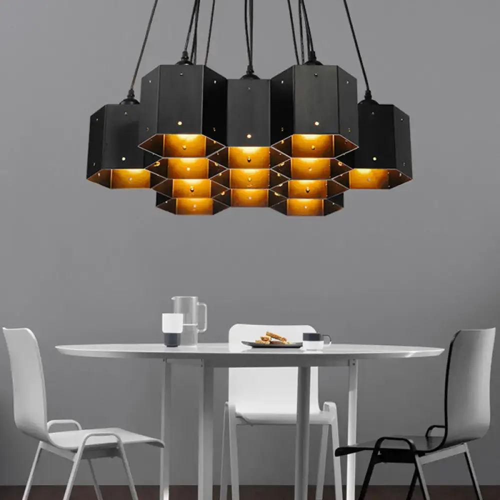 DecorBites™ Art Deco Black Metal Honeycomb Island Ceiling Light for Dining Room