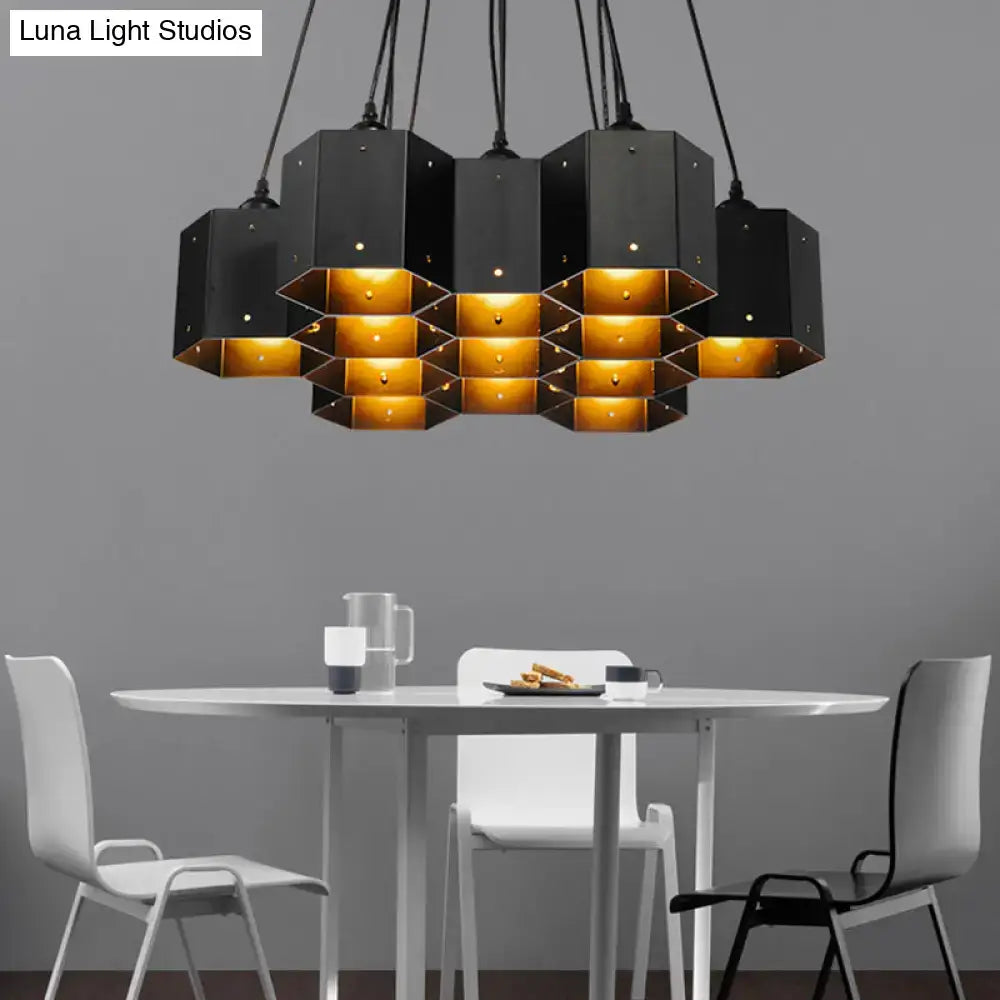 DecorBites™ Art Deco Black Metal Honeycomb Island Ceiling Light for Dining Room