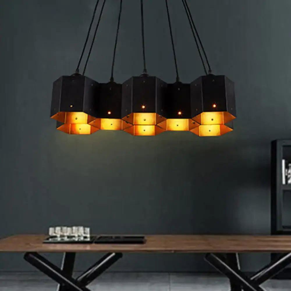 DecorBites™ Art Deco Black Metal Honeycomb Island Ceiling Light for Dining Room