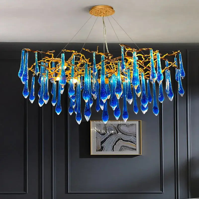 DecorBites™ Art Deco Blue Queen Crystal Chandelier for Living Room