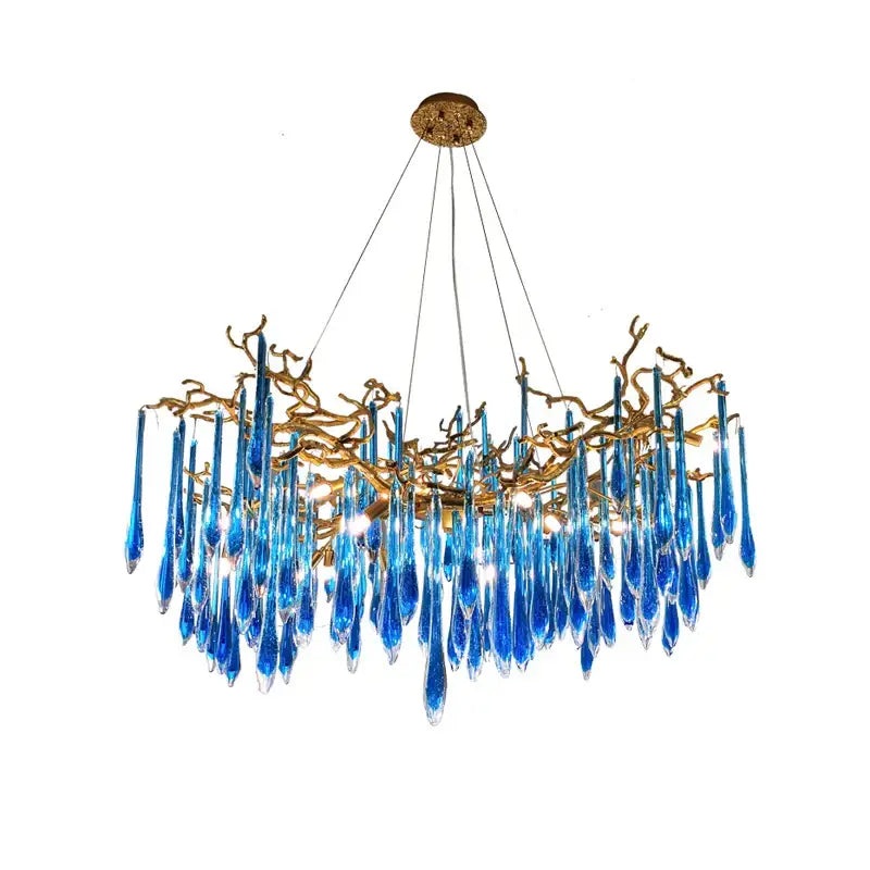 DecorBites™ Art Deco Blue Queen Crystal Chandelier for Living Room
