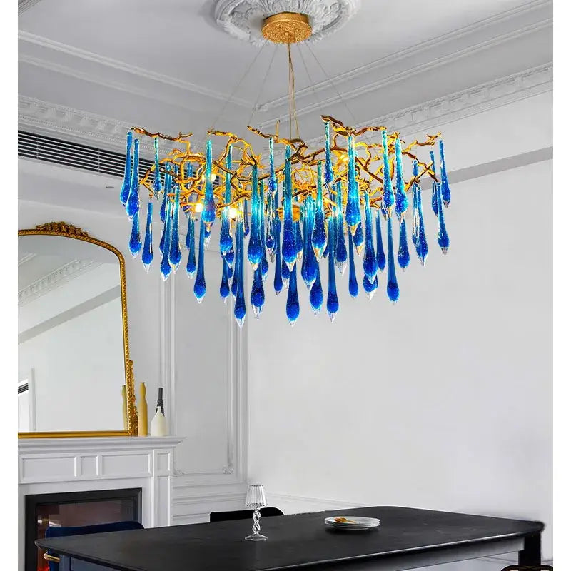 DecorBites™ Art Deco Blue Queen Crystal Chandelier for Living Room