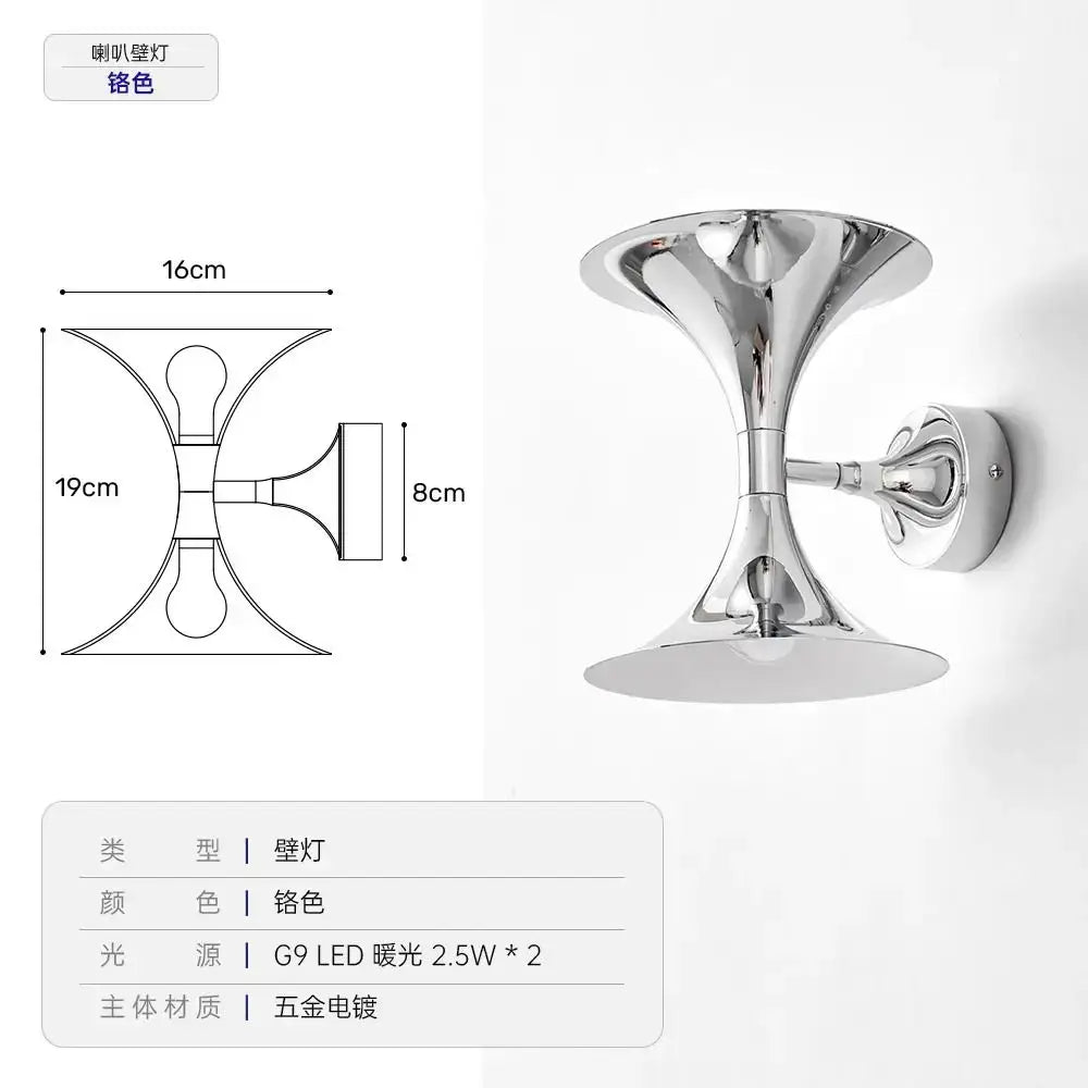 DecorBites™ Art Deco Chrome Horn Wall Lights for Bedroom Living Room Indoor Lighting