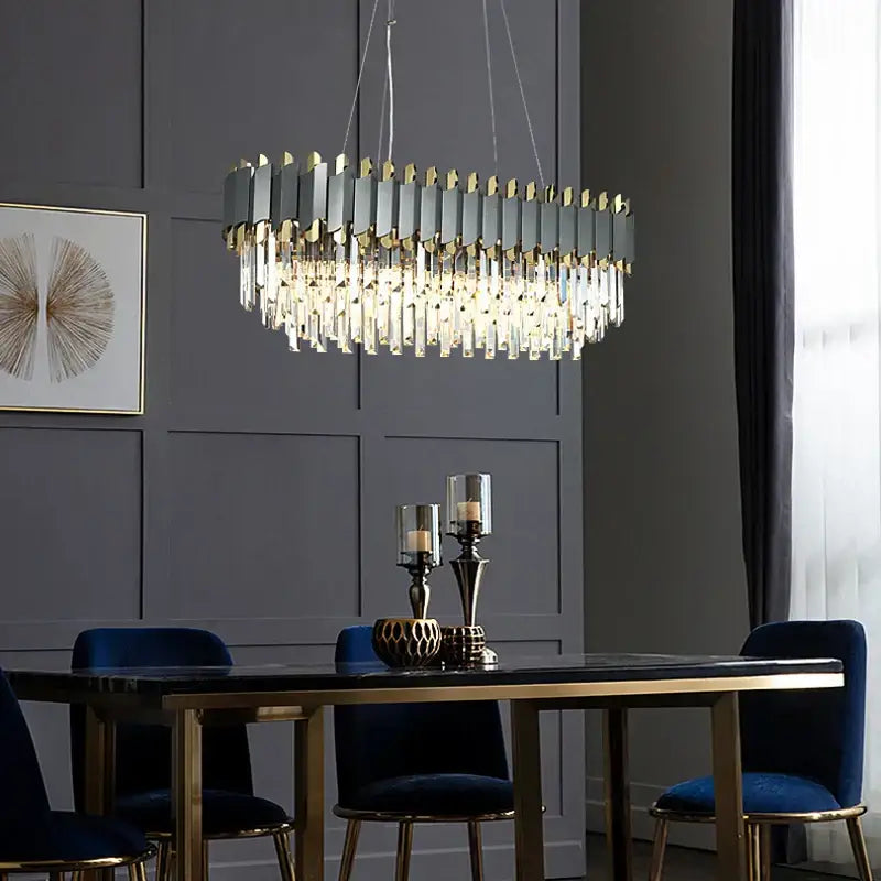DecorBites™ Art Deco Golden Black Crystal Pendant Lights for Dinning Room