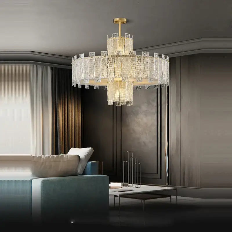 DecorBites™ Art Deco Golden Copper Glass Chandelier LED Lighting Fixture