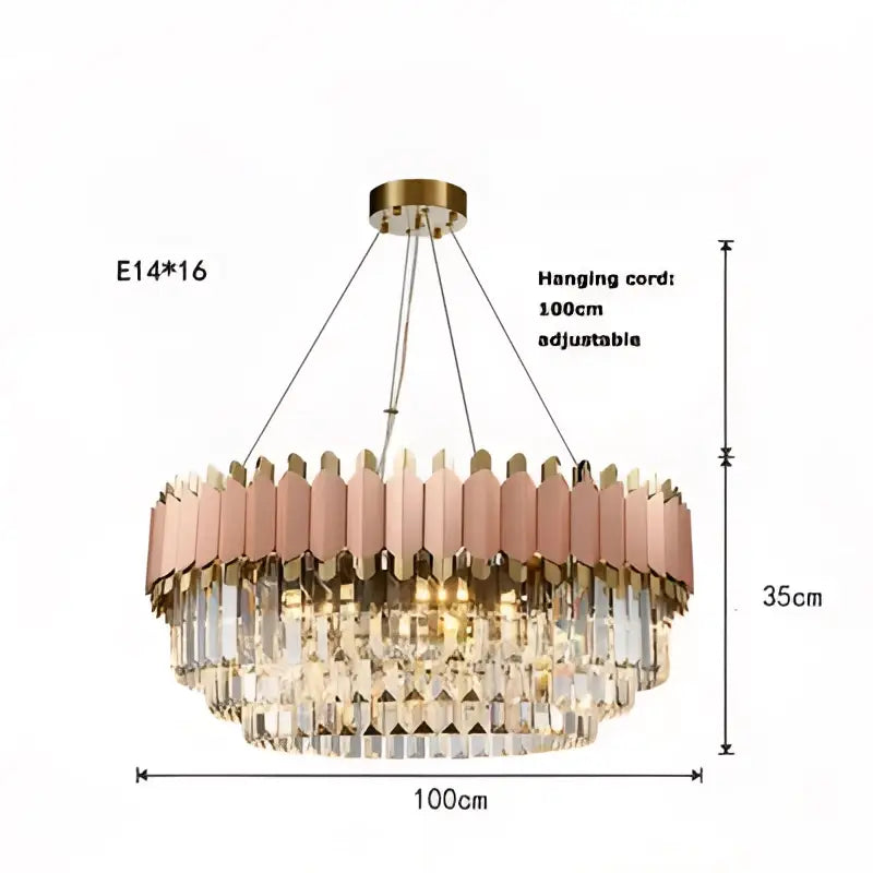 DecorBites™ Art Deco Golden Crystal Chandelier LED Hanging Lamp