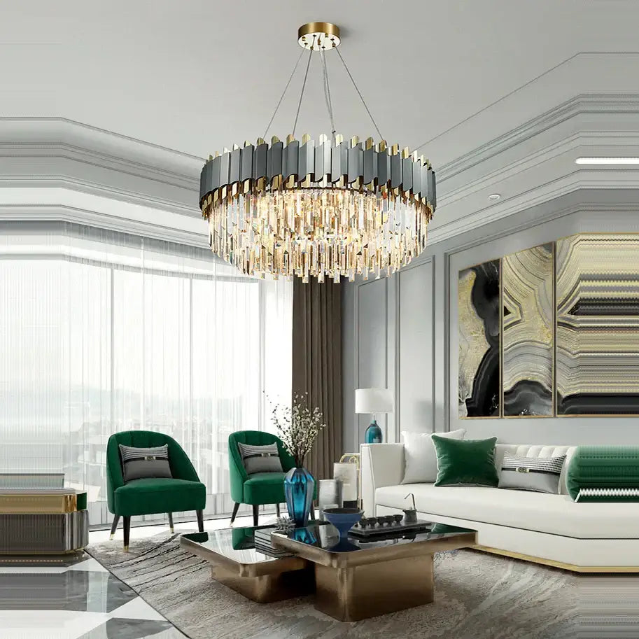 DecorBites™ Art Deco Golden Crystal Chandelier LED Hanging Lamp