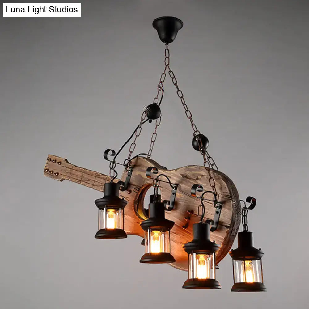 DecorBites™ Art Deco Industrial Guitar Pendant Light with Light Wood and Black Metal Finish