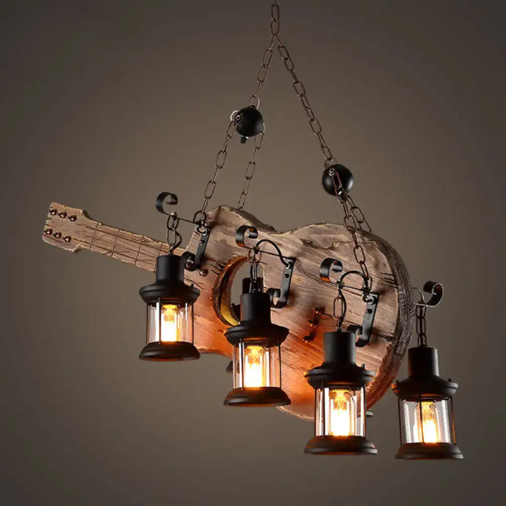 DecorBites™ Art Deco Industrial Guitar Pendant Light with Light Wood and Black Metal Finish