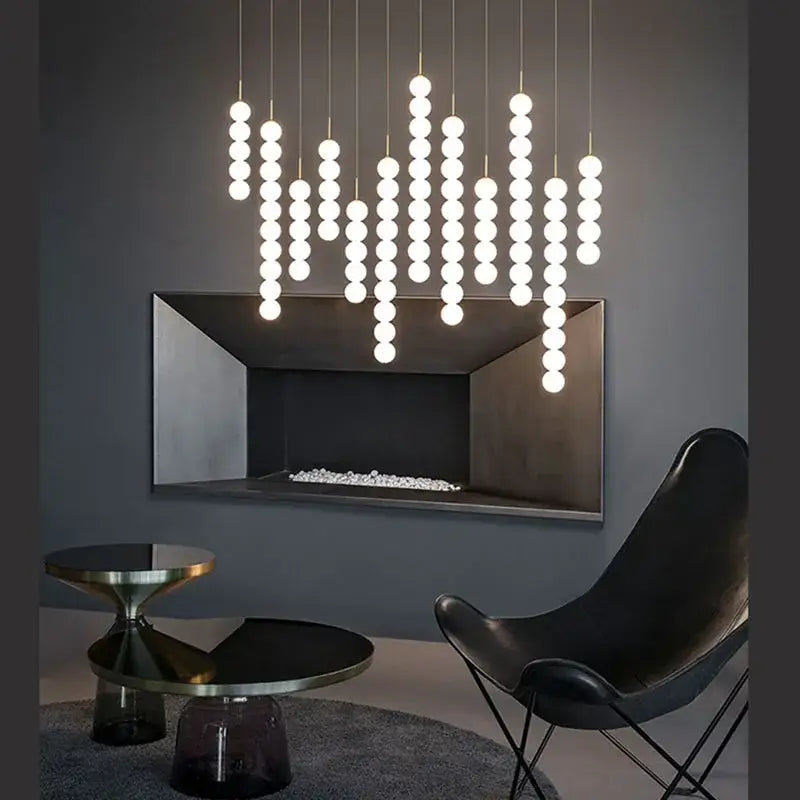 DecorBites™ Art Deco LED Glass Pingpong Pendant Light in Gold Chrome Black.