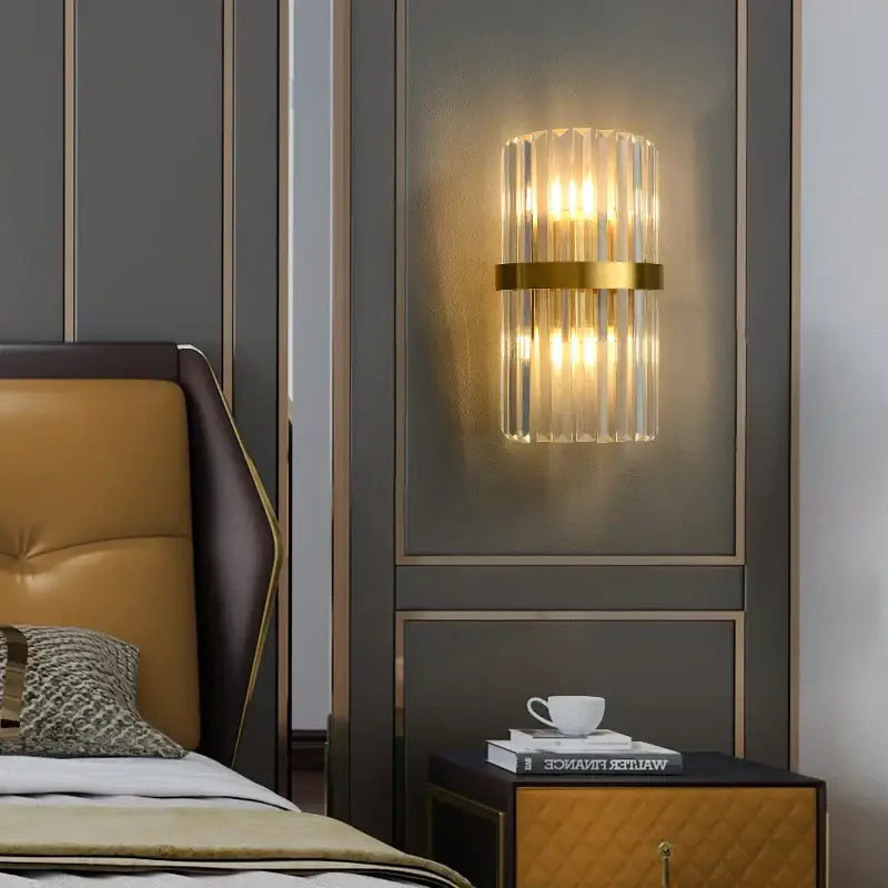 DecorBites™ Art Deco LED Stainless Steel Crystal Wall Sconce, Bedroom Corridor Golden Black Wall Light