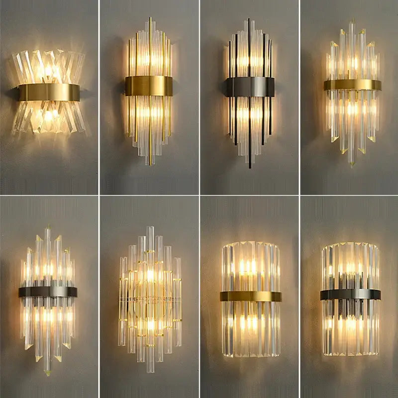 DecorBites™ Art Deco LED Stainless Steel Crystal Wall Sconce, Bedroom Corridor Golden Black Wall Light