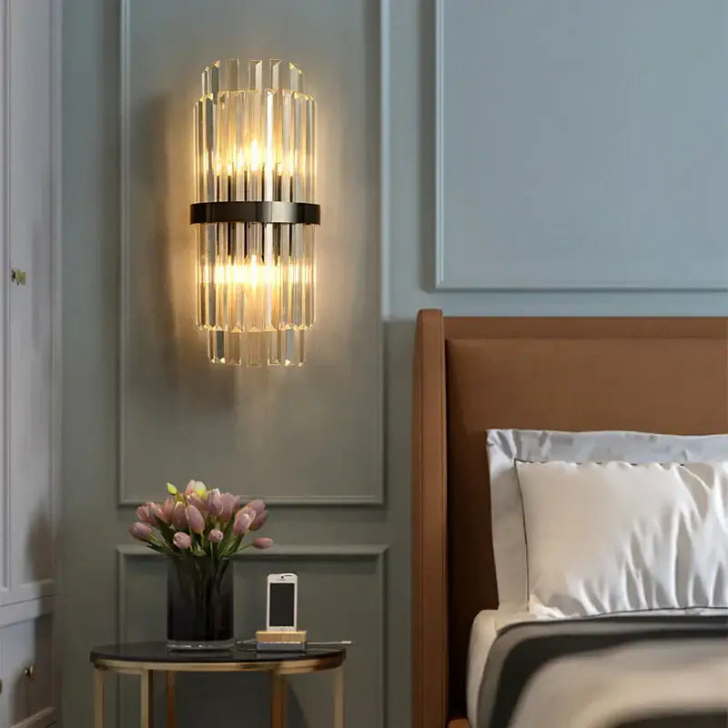 DecorBites™ Art Deco LED Stainless Steel Crystal Wall Sconce, Bedroom Corridor Golden Black Wall Light