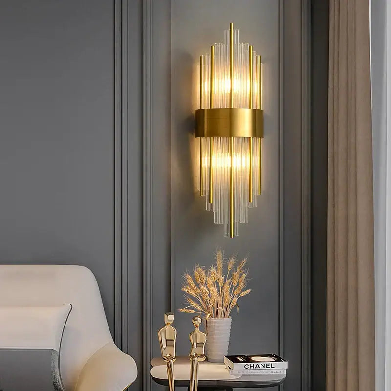 DecorBites™ Art Deco LED Stainless Steel Crystal Wall Sconce, Bedroom Corridor Golden Black Wall Light