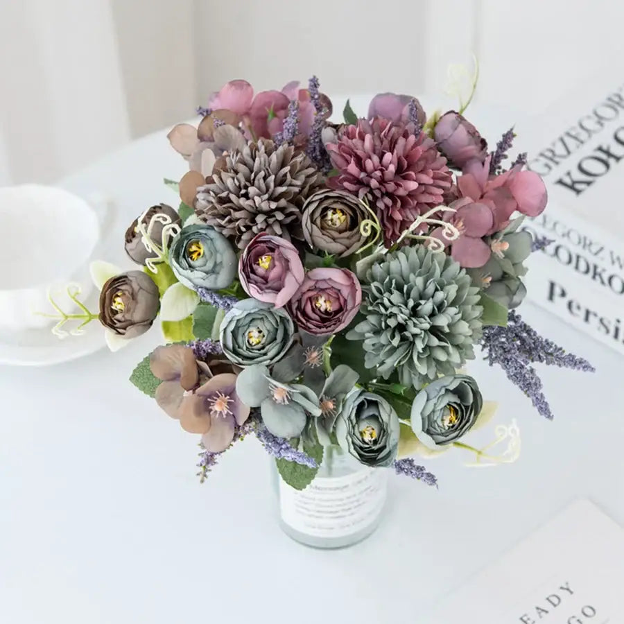 باقة ورد هيدرانجيا صناعية من DecorBites™ لتزيين المنزل وباقات الزفاف اليدوية