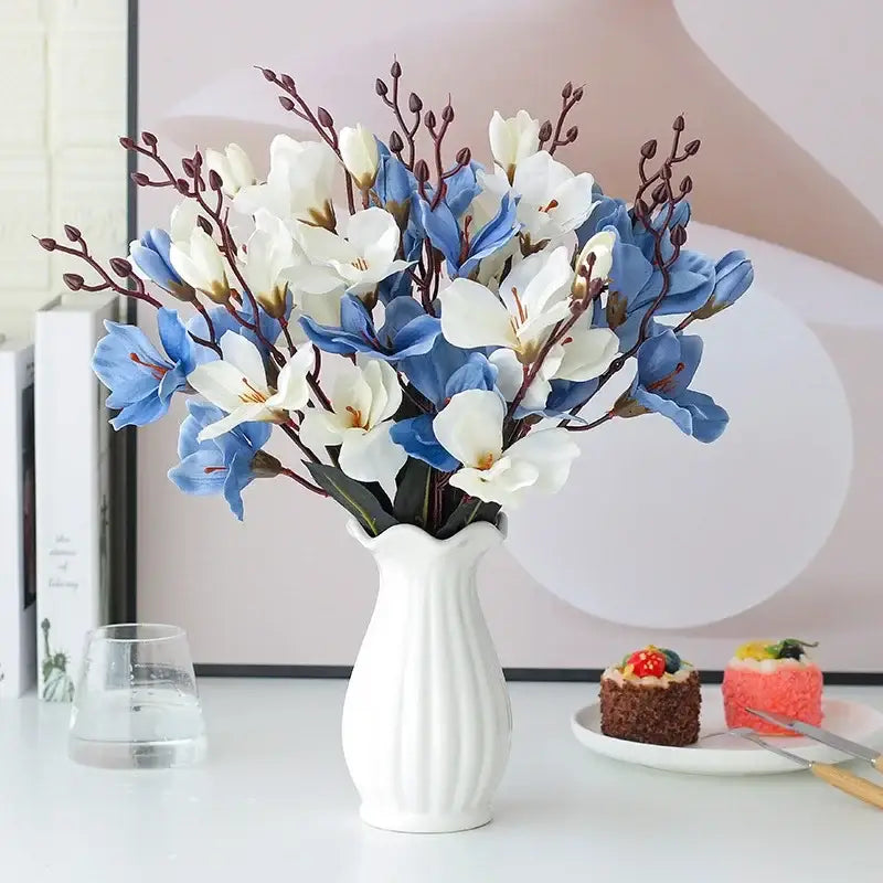 DecorBites™ Artificial Orchid Magnolia Bouquet for Wedding Home Decor and Easter, Living Room Fake Flower