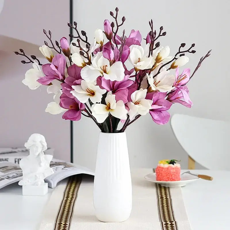DecorBites™ Artificial Orchid Magnolia Bouquet for Wedding Home Decor and Easter, Living Room Fake Flower