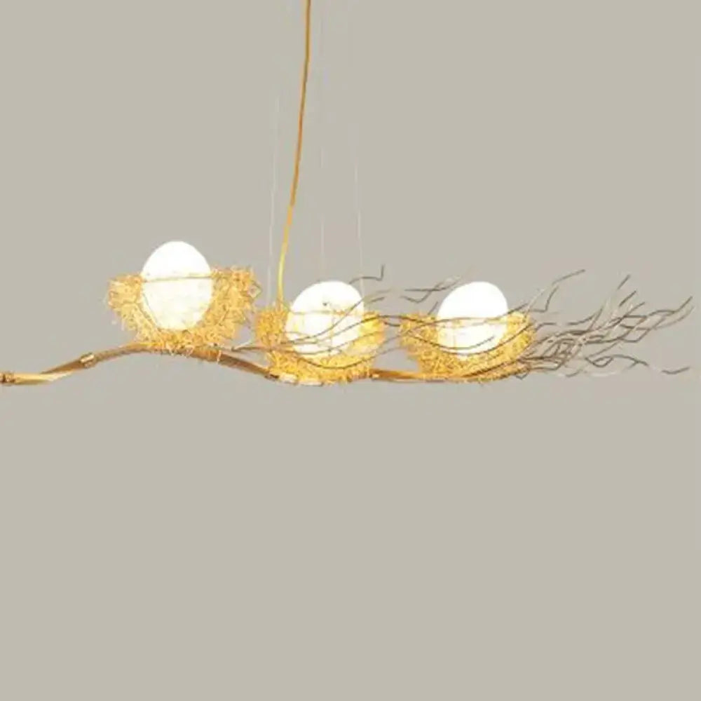 DecorBites™ ثريا جزرية فنية من 3 لمبات باللون البيج بتصميم عش وبيض مع غطاء زجاجي كريمي