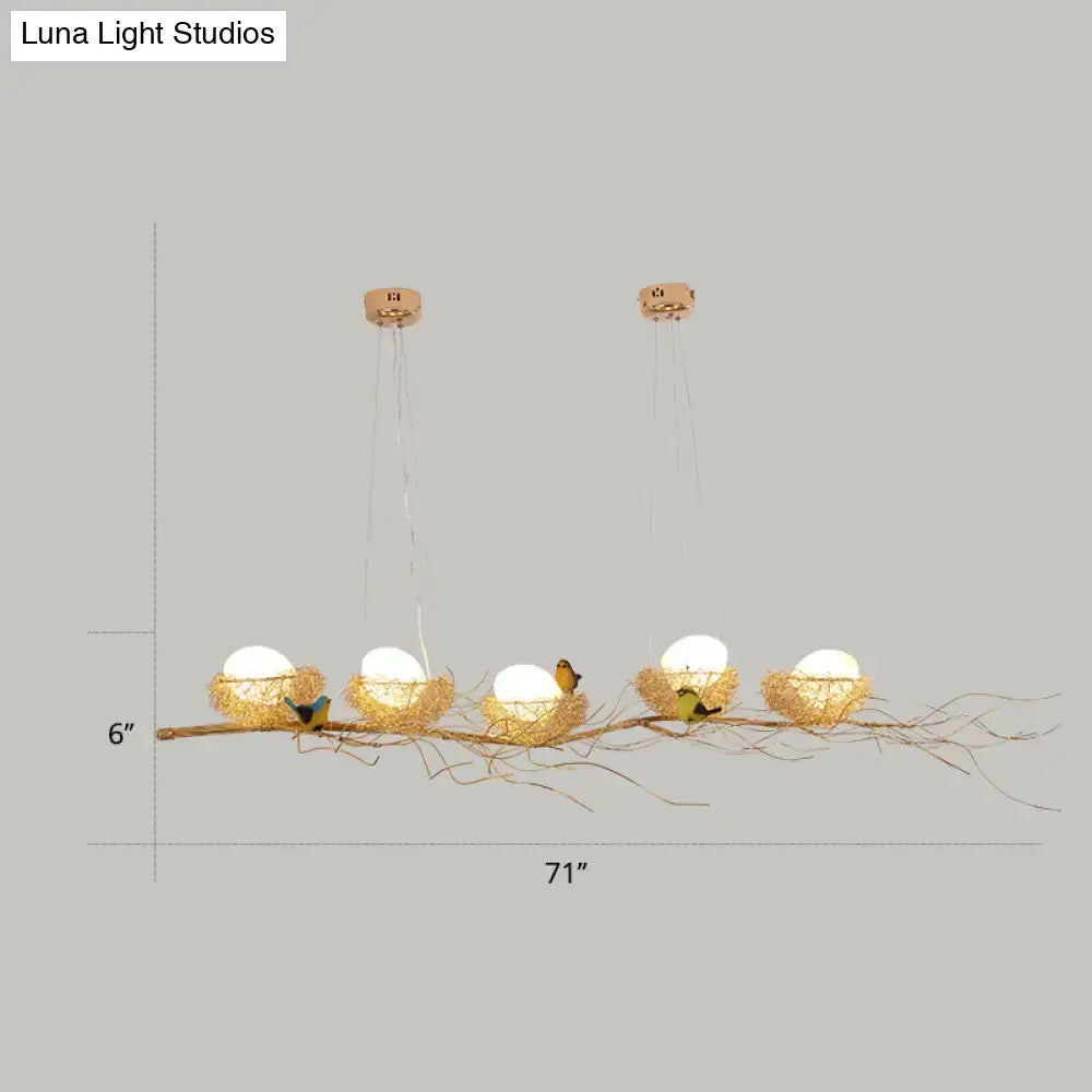 DecorBites™ Artistic Aluminum Wire Nest Island Lamp with Wood Egg and Bird: A Unique Suspension for Dining Room