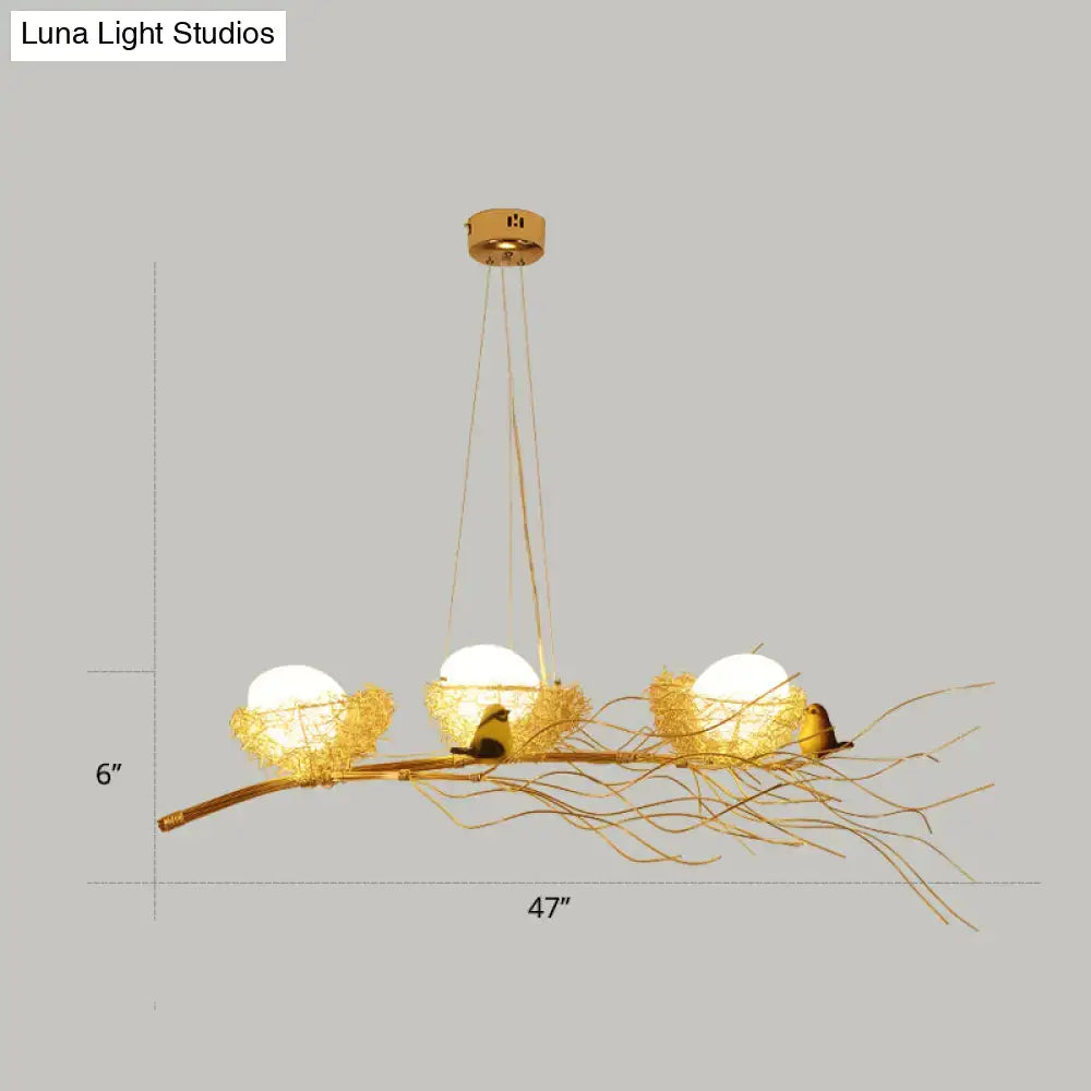 DecorBites™ Artistic Aluminum Wire Nest Island Lamp with Wood Egg and Bird: A Unique Suspension for Dining Room