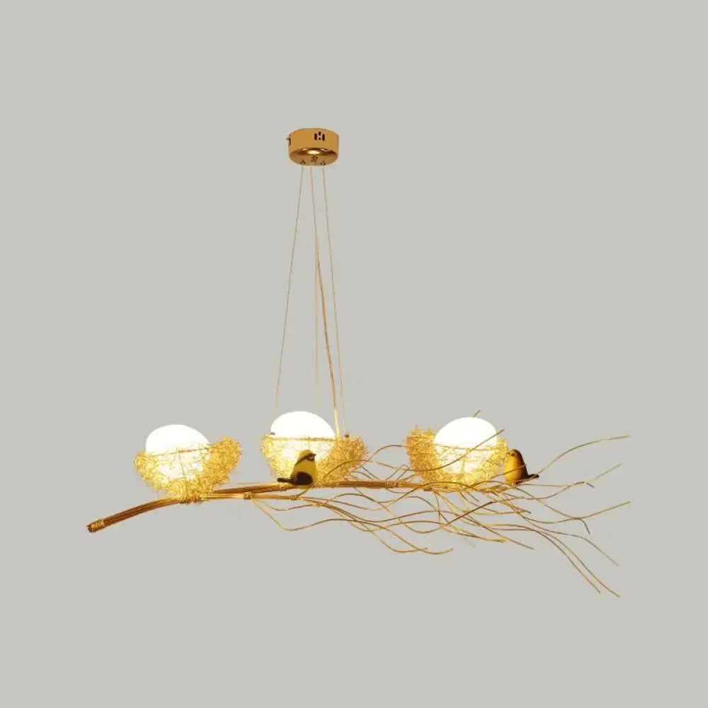 DecorBites™ Artistic Aluminum Wire Nest Island Lamp with Wood Egg and Bird: A Unique Suspension for Dining Room