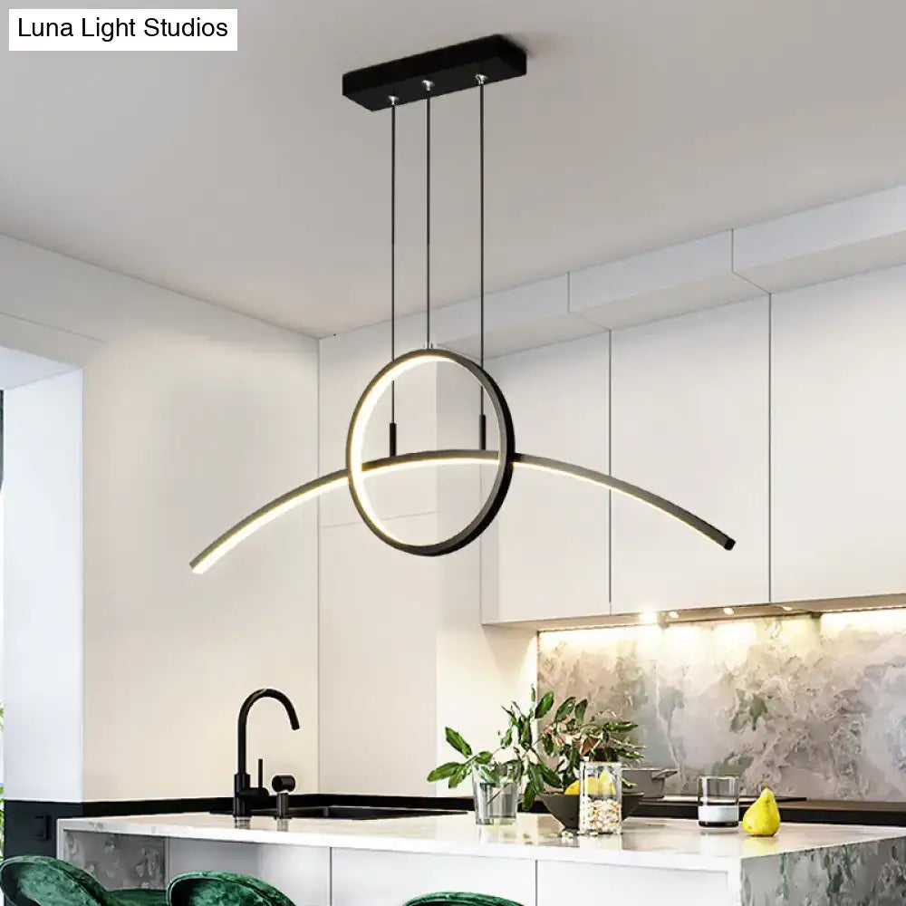 DecorBites™ Artistic Metal Dining Room LED Ceiling Light Fixture with Ring and Arc Island Pendant