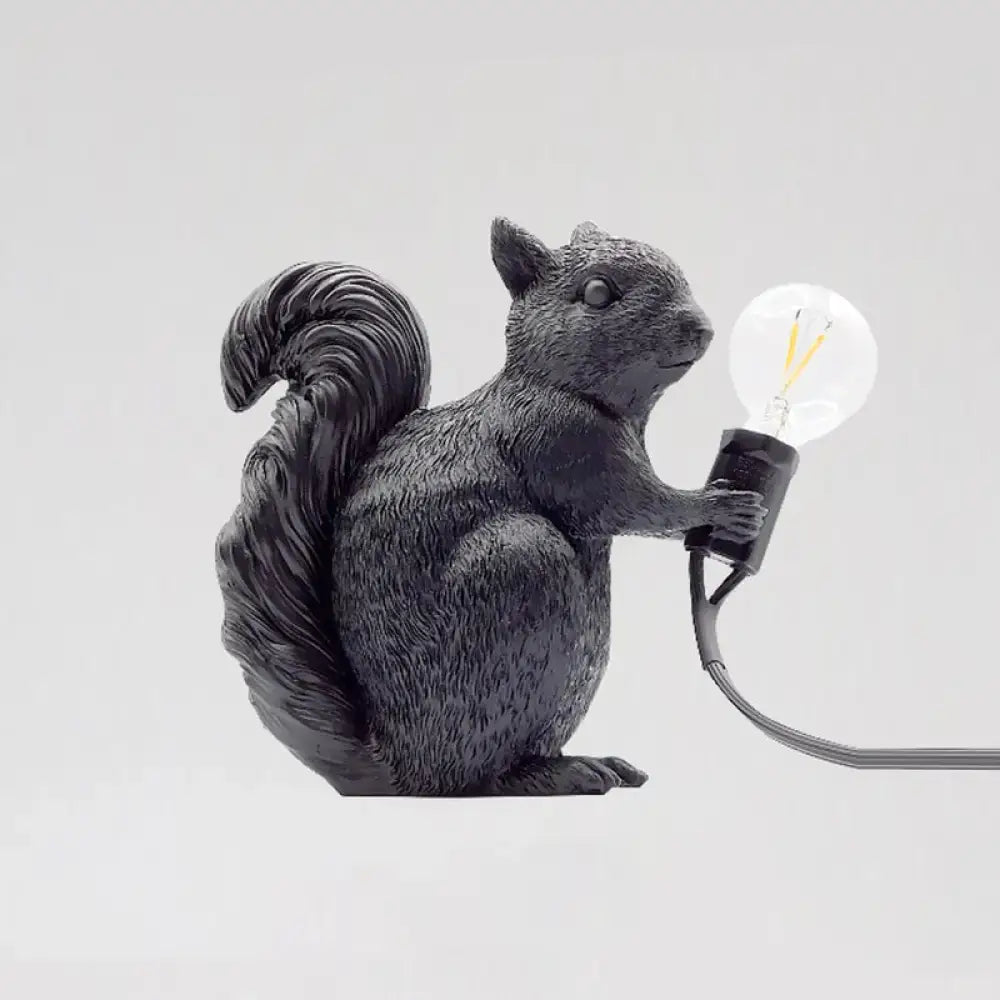 DecorBites™ Artistic Squirrel Night Table Lamp - Resin Single-Bulb Children's Bedside Light
