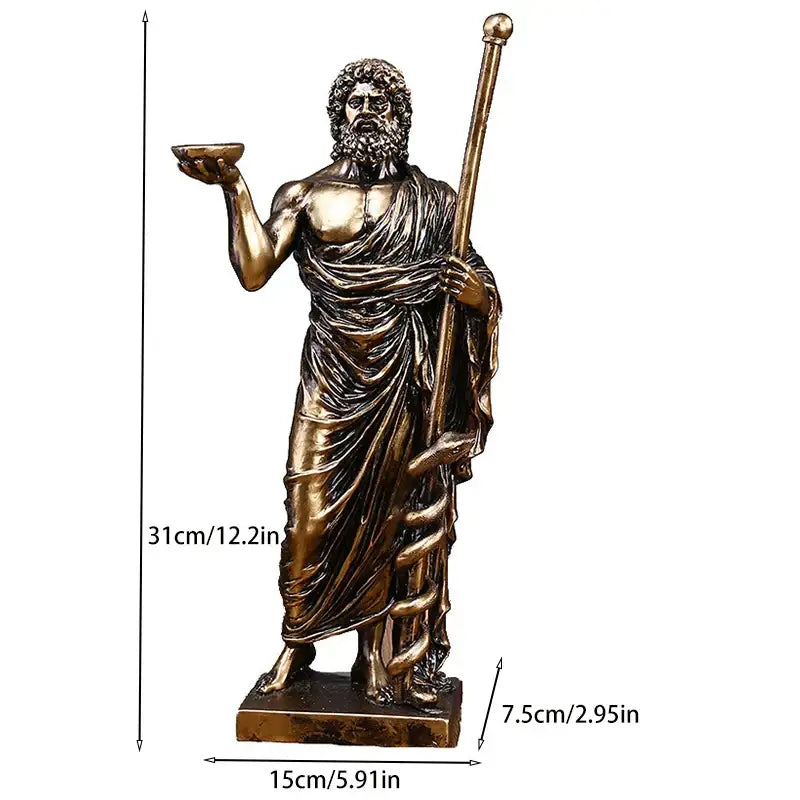 DecorBites™ Asclepius Mini Statue: Greek God of Medicine Resin Figurine for Home Office Decor
