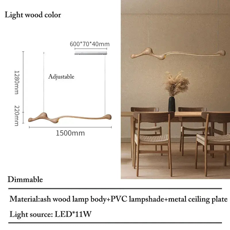 DecorBites™ Ash Wood LED Pendant Lights: Dimmable, RC/APP Controlled for Indoor Decor.