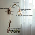 DecorBites™ Ash Wood LED Swing Arm Wall Light with Pull Chain Switch & Blue Glass