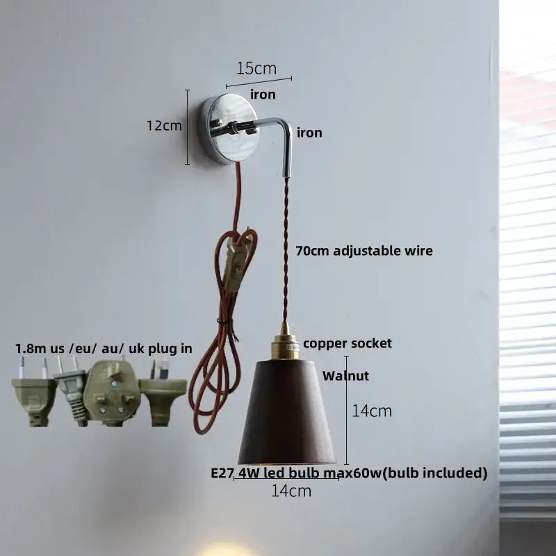 DecorBites™ Ash Wood LED Wall Light with Pull Chain Switch – Japanese Style Bedside Lamp