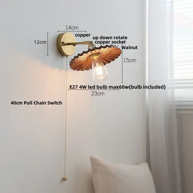 DecorBites™ Ash Wood LED Wall Lights Living Room Porch Stair Nordic Modern Up Down Rotate Pull Chain Switch Bedside Lamp