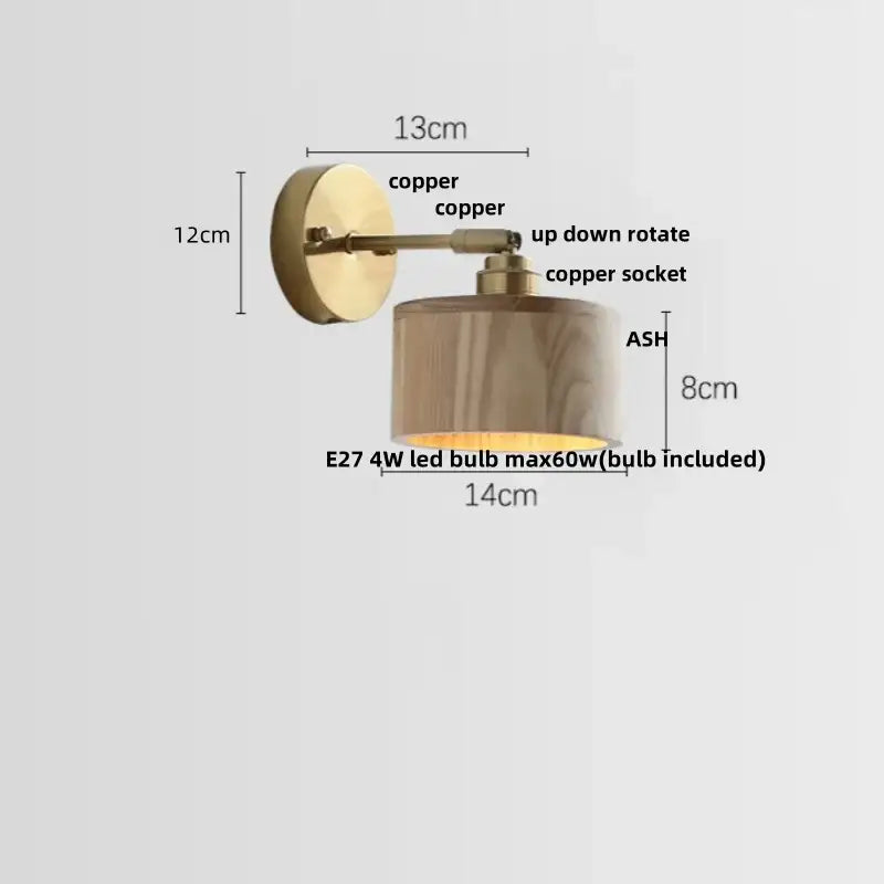 DecorBites™ Ash Wood LED Wall Lights Living Room Porch Stair Nordic Modern Up Down Rotate Pull Chain Switch Bedside Lamp